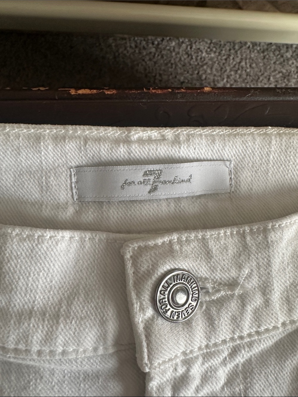 7 For All Mankind White Distressed Denim Mini Skirt - Picture 2 of 7